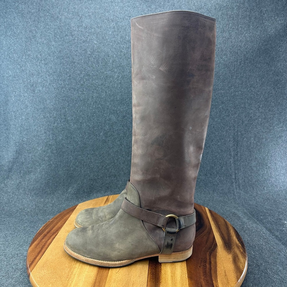 Peter Nappi Italy Womens 37 Two Tone Leather Tall Riding Boots Brown - Picture 5 of 10
